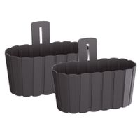 Set van 2x stuks wood-look muur plantenpot/bloempot kunststof dia 27 cm/hoogte 15 cm antraciet