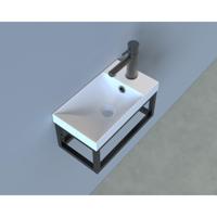 Arcqua Marble fontein 40x22cm met zwart frame exclusief kraan mat wit cast marble sw374540/sw374560