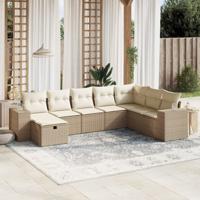 8-delige Loungeset met kussens poly rattan beige