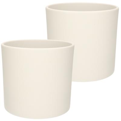 Bloem/planten pot - 2x stuks - mat wit - keramiek - H21.5 x D23 cm - plantenpot