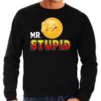 Funny emoticon sweater Mr. Stupid zwart heren - thumbnail