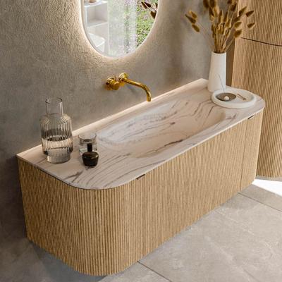 Badmeubel Mondiaz Kurve-Dlux | 120 cm | Meubelkleur Oak | Wastafelkleur Nata | Solid surface | Wasbak midden spoelbak | Zonder kraangat(en)