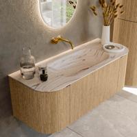 Badmeubel Mondiaz Kurve-Dlux | 120 cm | Meubelkleur Oak | Wastafelkleur Nata | Solid surface | Wasbak midden spoelbak | Zonder kraangat(en)
