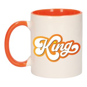 Mok/ beker wit en oranje Koningsdag King met kroontje 300 ml   -
