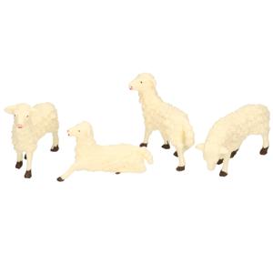 Schapen beeldjes - 4x st - 8 x 6 cm - kunststof - miniatuur beeldjes - dierenbeeldjes