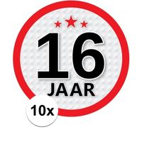 10x 16 Jaar leeftijd stickers rond verjaardag versiering   -