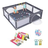 Baby Speelbox Grote Babybox Draagbare Box met Opvouwbaar Babymat Grondbox 206 x 185,5 x 68 cm Donkergrijs + Speelmat Roze