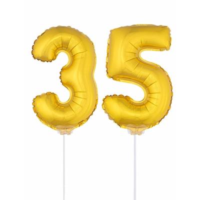 35 jaar leeftijd feestartikelen - versiering cijfers - goud - ballonnen op stokje - van 41 cm 35 jaar leeftijd feestartikelen - versiering cijfers - goud - ballonnen op stokje - van 41 cm