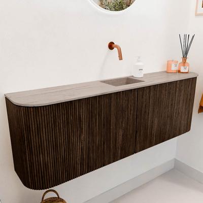 Toiletmeubel Mondiaz Joya Dlux | 123.2 cm | Meubelkleur Walnut | Faye wastafel Saba Wasbak Midden | Zonder kraangat(en)