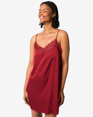 HEMA Damesnachthemd satijn met kant rood (rood)