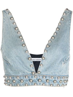 Rabanne brassière en jean à détails de clous - Bleu