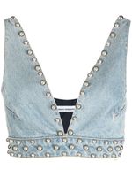 Rabanne brassière en jean à détails de clous - Bleu