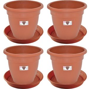 4x stuks bloempotten met onderschaal terra cotta rond diameter 35 cm