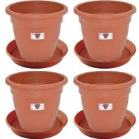 4x stuks bloempotten met onderschaal terra cotta rond diameter 35 cm - thumbnail