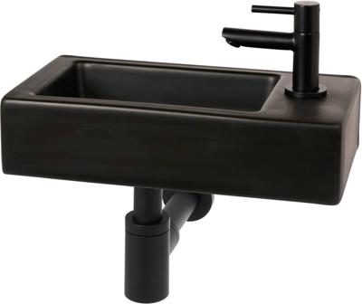 Saqu fonteinset met zwarte kraan rechts 36x18x9cm mat zwart