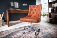 In hoogte verstelbare bureaustoel VICTORIAN vintage lichtbruin met Chesterfield-quilt - 40166 - thumbnail