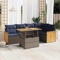 6-delige Loungeset met kussens poly rattan acacia grijs