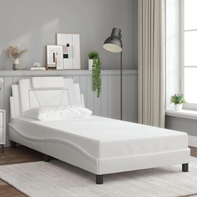 Bedframe met hoofdbord kunstleer wit 100x200 cm