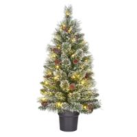 Black Box kunst kerstboom - frosted - in pot - H90 cm - met LED verlichting - kunstboom