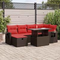 7-delige Loungeset met kussens poly rattan acacia zwart