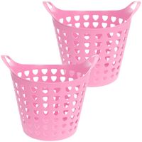 Flexibele wasmand - 2x - roze - 26 liter - kunststof - 40 x 42 cm - thumbnail