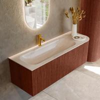 Badmeubel Mondiaz Kurve-Dlux | 135 cm | Meubelkleur Ruby | Wastafelkleur Meli | Solid surface | Wasbak linker zijde spoelbak | 1 kraangat