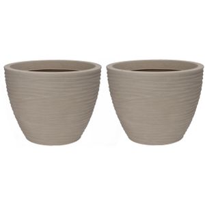 Plantenpot/bloempot Dunes - 2x - Tuin - stevig kunststof - zand/beige - D50 x H38 cm