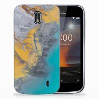 Nokia 1 | TPU | Siliconen hoesje | Marble Blue Gold