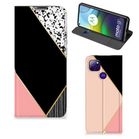 Motorola Moto G9 Power Stand Case Zwart Roze Vormen - thumbnail
