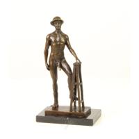 A BRONZE SCULPTURE OF A NUDE POSING MALE - thumbnail