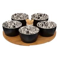 5Five Serveerplank bamboe - met 5x schaaltjes - D28 cm - tapas en saus schaaltjes - hapjes