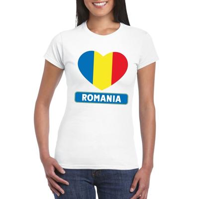 Roemenie t-shirt - met hartjes vlag print - wit - dames - korte mouwen - landen supporters