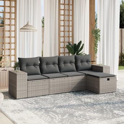 5-delige Loungeset met kussens poly rattan grijs