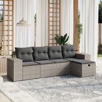5-delige Loungeset met kussens poly rattan grijs