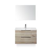 Seville Badmeubelset 80 cm - Craft Oak Edge greep - Wastafel Enjoy - met Spiegel