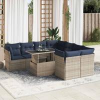 9-delige Loungeset met kussens poly rattan acacia grijs