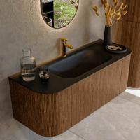 Mondiaz KURVE 120 cm Onderkast Greeploos 1 Lade Met Deuren Walnut, Wastafel Solid Surface Midden Urban 1 Kraangat Zonder Spiegel (KRVBGS120L+R1L2D1KM-Wal/Urb)