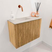 Toiletmeubel Mondiaz Joya Dlux | 61.6 cm | Meubelkleur Oak | Faye wastafel Ostra Wasbak Links | Zonder kraangat(en)