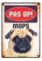 Plenty Gifts waakbord Mops 15 x 21 x 2 cm tin wit/zwart - thumbnail