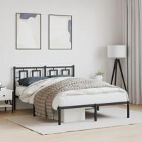 Bedframe met hoofdbord metaal zwart 135x190 cm