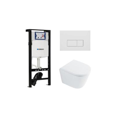 QeramiQ Dely Toiletset - 36.3x51.7cm - diepspoel - rimless - Geberit UP320 plieger inbouwreservoir - softclose toilet zitting 35 mm - mat witte bedieningsplaat - rechthoekige knoppen - wit glans SW1026255 / SW1159505/SW1381697/SW706191