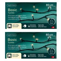 Kerstverlichting - 2x - 80 led lampjes - warm wit - 6 meter - zwart snoer - lichtsnoer