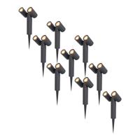 Set van 9 Pinero Dubbel LED prikspots - GU10 8 watt 345 lumen - Dimbaar - Kantelbaar - 2700K warm wit - IP65 Waterdicht - Zwart