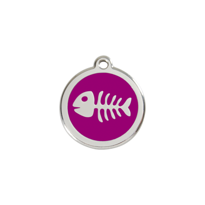 Fish Skeleton Purple roestvrijstalen hondenpenning small/klein dia. 2 cm - Reddingo
