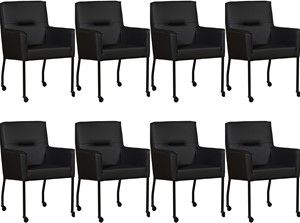 Set van 8 Zwarte leren moderne eetkamerstoelen Lucky - Toledo Leer Nero (zwart leer)