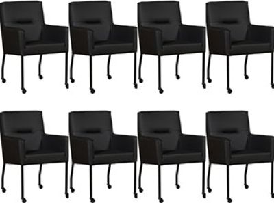 Set van 8 Zwarte leren moderne eetkamerstoelen Lucky - Toledo Leer Nero (zwart leer)
