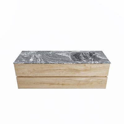 MONDIAZ VICA-DLUX 150cm badmeubel onderkast Washed Oak 2 lades. Inbouw wastafel CLOUD rechts 1 kraangat, kleur Lava.