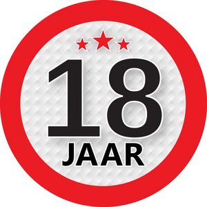 18 jaar leeftijd sticker rond 9 cm verjaardag versiering