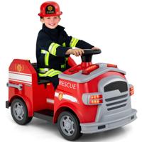 12V Brandweerwagen voor Kinderen Elektrische Auto met Ladder Veiligheidshelm 4 Antislipwielen Muziek Alarm en Claxon Rood