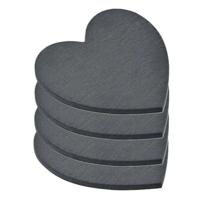 Onderzetters voor glazen - 4x stuks - hartjes - Leisteen - 10 x 0.8 cm